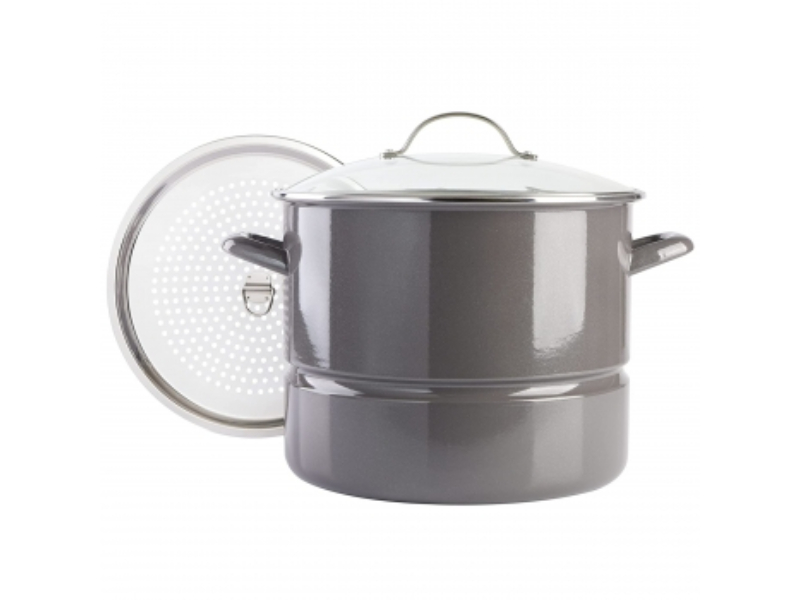 Picture of Kenmore 137409.03 16 qt. Enamel On Steel Stock Pot with Steamer & Lid&#44; Graphite Gray