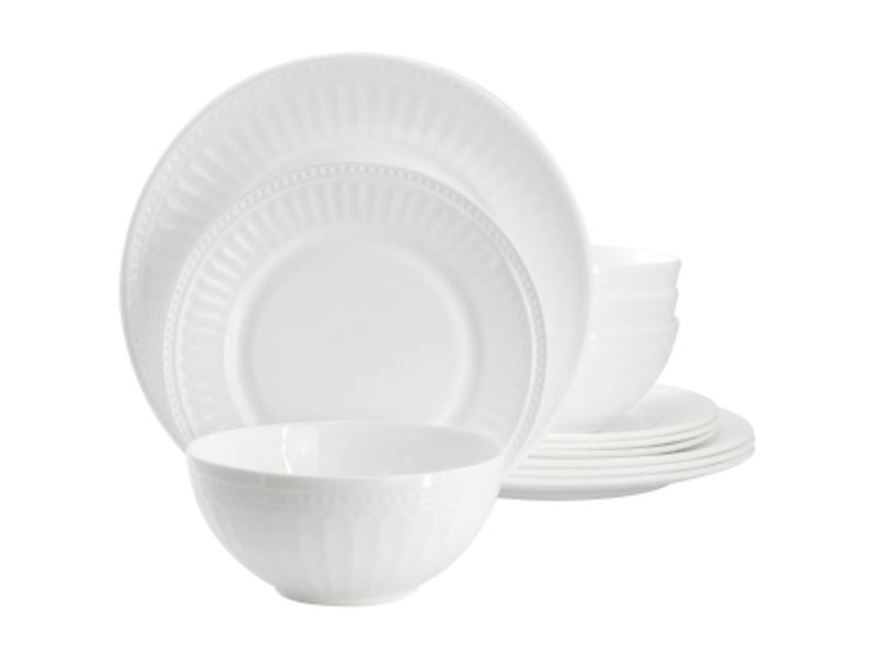 Picture of Gibson Ultra 142770.12 Ultra by Gibson Swanton Arch Break-Resistant Opal Glass Dinnerware Set, White - 12 Piece