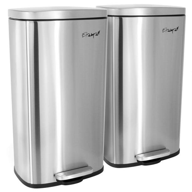 EL-LTF85-40L 40 Liter 10.6 gal 2 Compartment Large Split Stainless Steel Step Trash Bin with Slow Close Mechanism, Silver