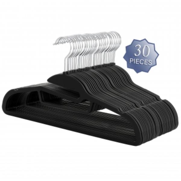 ELH-007-BLACK Rubber Non Slip Hanger with U-Slide in Black - 30 Piece