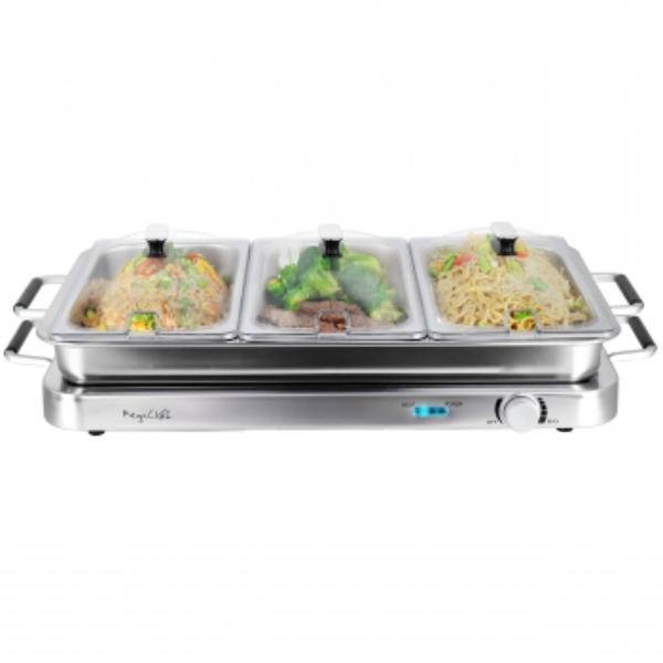 MC-9005A 3-in-1 Electric Chaffing Buffet Server & Warming Tray with Triple 2.63 qt. Trays & 8.6 qt. Baking Pan
