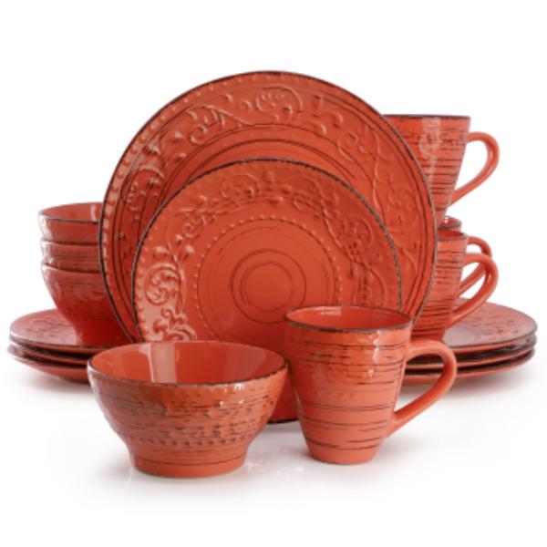 Picture of Elama ELM-MALIBU-JASPER Malibu Jasper Sto are Dinnerware Set in Orange - 16 Piece