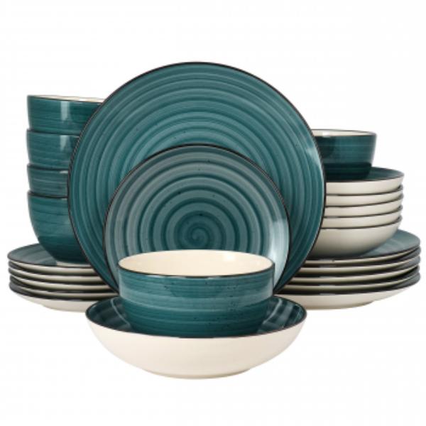 Picture of Elama EL-GIA24DG Gia Round Sto are Dinnerware Set in Dark Green - 24 Piece