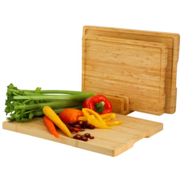 MC-B114 Natural Bamboo Cutting Board Set with Base - 3 Piece