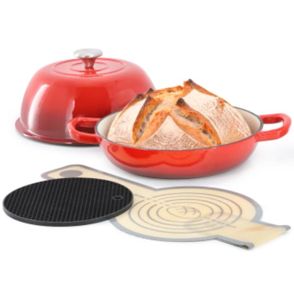 Picture of MegaChef MC-CIBP100-R 6 qt. Enameled Cast Iron Bread Pot in Red with Baking Mat