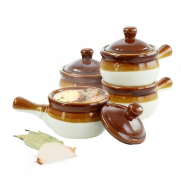 Picture of Elama ELM-LHFOSB Long Handle 15 oz French Onion Soup Bowl with Lid - 4 Piece
