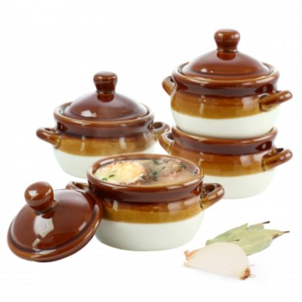 ELM-DHFOSB Double Handle 15 oz French Onion Soup Bowl with Lid - 4 Piece
