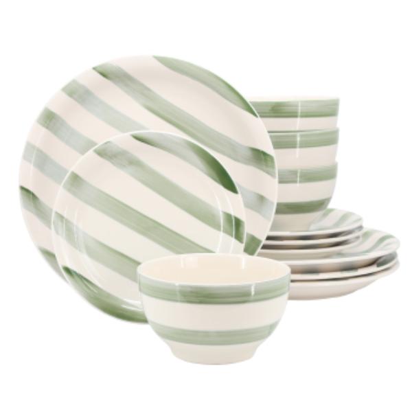 Picture of Gibson Home 148491.12 Kenwood Shores Sto are Dinnerware Set in Green Stripe - 12 Piece