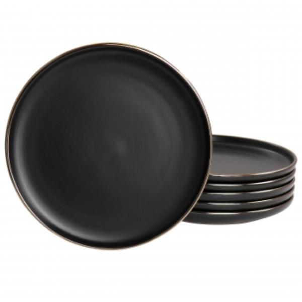 Picture of Elama ELM-PAUL6S Paul Sto are Salad Plate Set in Matte Black with Gold Rim - 6 Piece