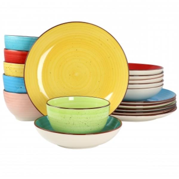 Picture of Elama ELM-SEBASTIAN18 Sebastian Double Bowl Sto are Dinnerware Set in Assorted Colors - 18 Piece