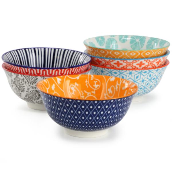 Picture of Elama ELM-ROXEY-6-BOWL Roxey Assorted Design 20 oz Porcelain Footed Bowl Set in Multicolor - 6 Piece