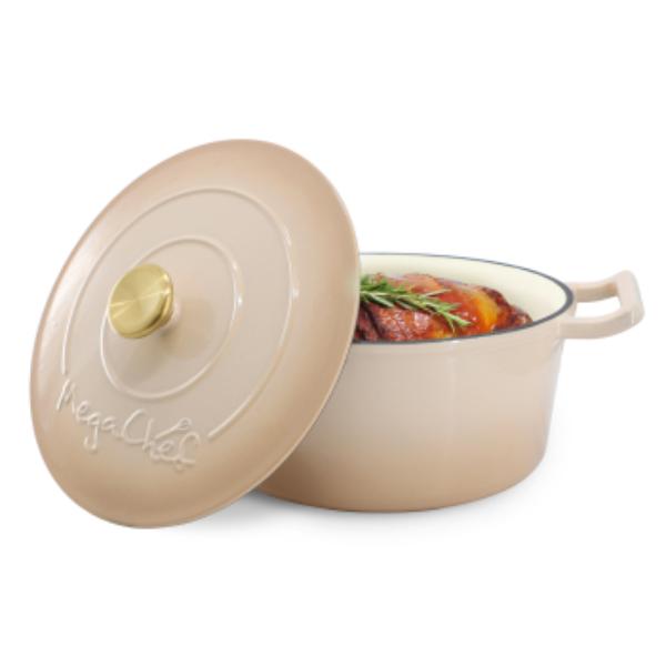 Picture of MegaChef MG-CR26Q-PB 5.3 qt. Round Enameled Cast Iron Casserole with Self Basting Lid in Peanut Butter