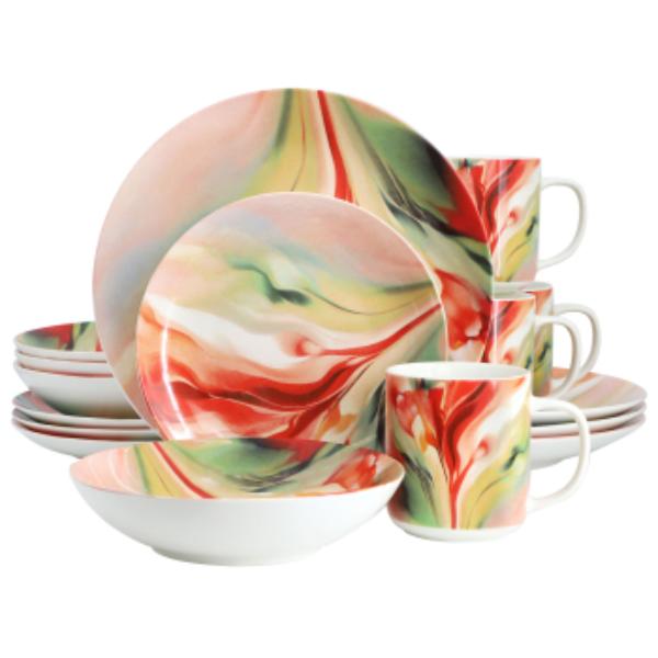 Picture of Elama ELM-AUTUMN-STORM Autumn Storm Abstract Design Round Porcelain Dinnerware Set in Multicolor - 16 Piece