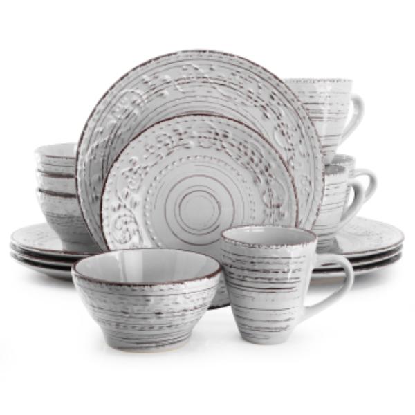 Picture of Elama ELM-MALIBU-CALCITE Malibu Calcite Dinnerware Set in Light Gray - 16 Piece