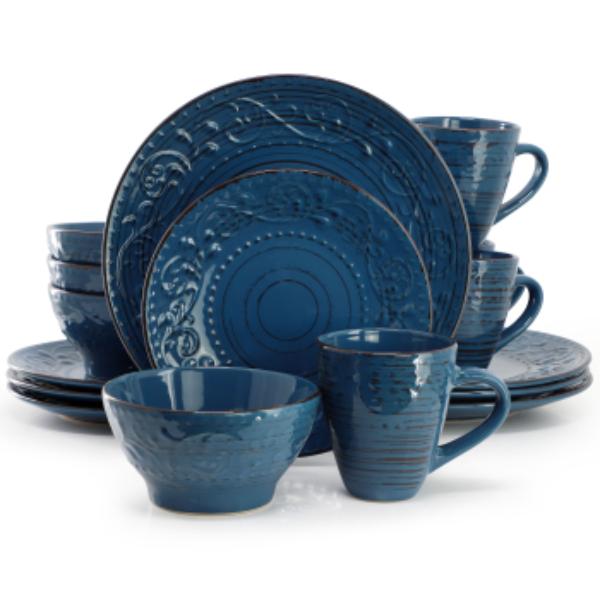 Picture of Elama ELM-MALIBU-DEEP-OCEAN Malibu Deep Ocean Sto are Dinnerware Set in Dark Blue - 16 Piece
