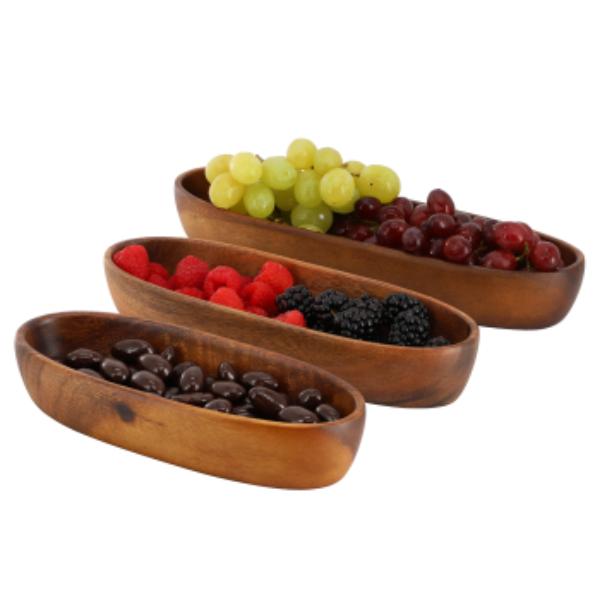 Picture of MegaChef MC-A137 Acacia Wood Oval Serving Bowls in Assorted Sizes - 3 Piece