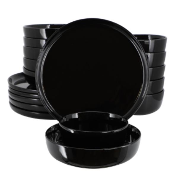 ELM-DUNCAN-B Duncan Porcelain Dinnerware Set in Black - 18 Piece