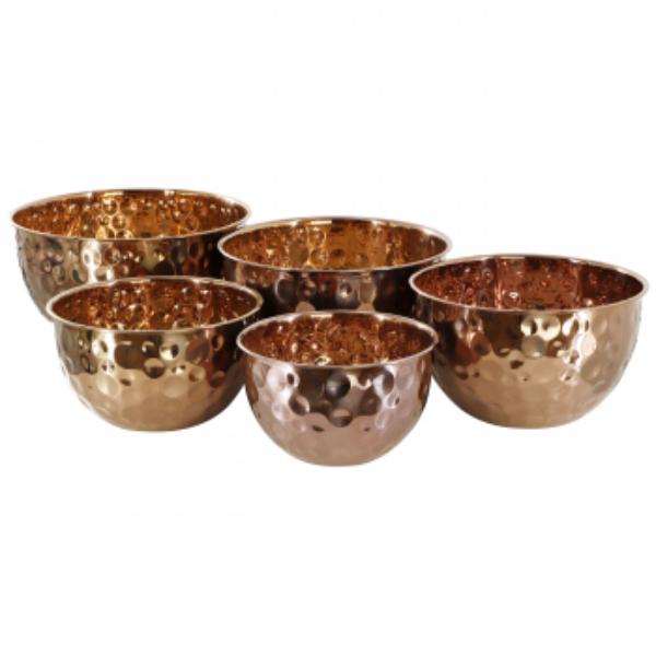 Picture of MegaChef MC-1780C Hammered Bubble Texture Stainless Steel Serving Bowl Set in Copper - 5 Piece