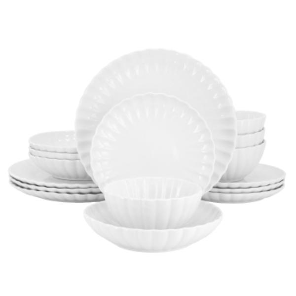 Picture of Elama ELM-JANE16 Jane Scalloped Double Bowl Porcelain Dinnerware Set in White - 16 Piece