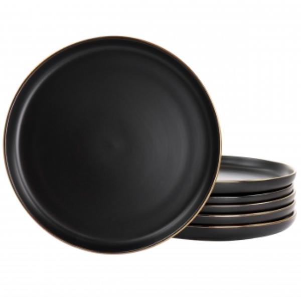 Picture of Elama ELM-PAUL6D Paul Sto are Dinner Plate Set in Matte Black with Gold Rim - 6 Piece