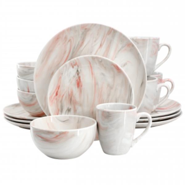 Picture of Elama EL-FINEMARBLE-RG Fine Marble Porcelain Dinnerware Set in Red & Gray - 16 Piece