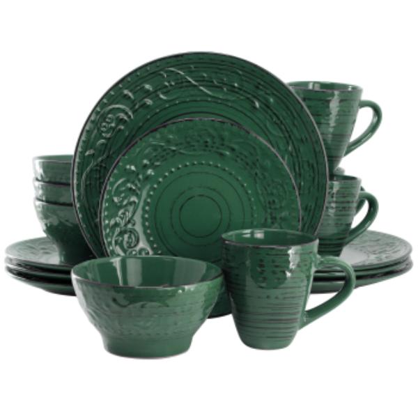 Picture of Elama ELM-MALIBU-SEA-GLASS Malibu Sea Glass Dinnerware Set in Dark Green - 16 Piece