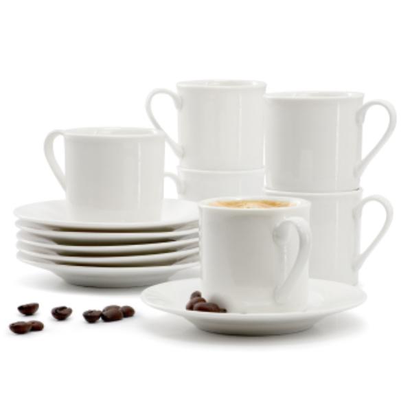 Picture of Elama ELM-ASPIN-ESPRESSO Aspin 2.5 oz Porcelain Espresso Cup Set in White with Saucers - 12 Piece
