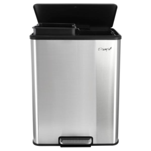 EL-H31R-60L 60 Liter 2 Compartment Large 8 gal Split Stainless Steel Step Trash Bin with Slow Close Mechanism