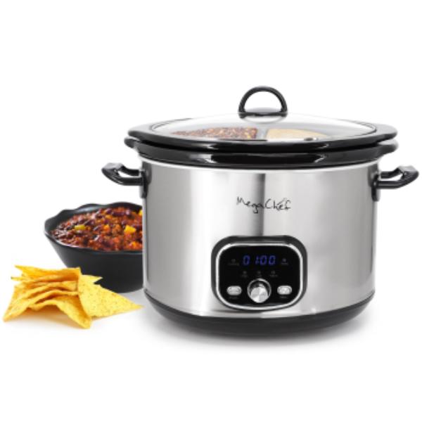 Picture of MegaChef MCSC-560 6 qt. - 2.6 qt. Split Stainless Steel Electric Slow Cooker in Silver