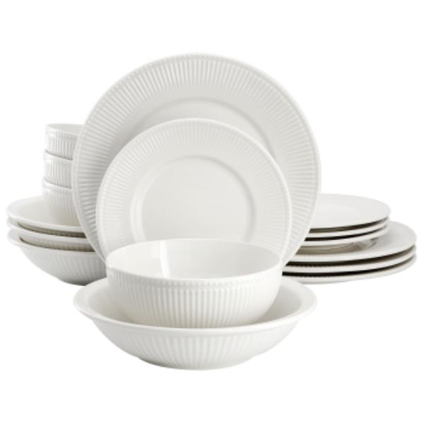 Picture of Elama ELM-KATE16 Kate Textured Trim Double Bowl Porcelain Dinnerware Set in White - 16 Piece