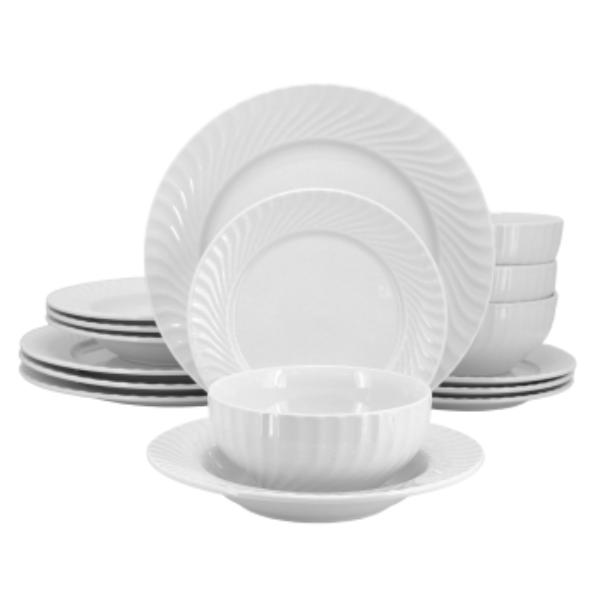 Picture of Elama ELM-JULIA16 Julia Scalloped Double Bowl Porcelain Dinnerware Set in White - 16 Piece