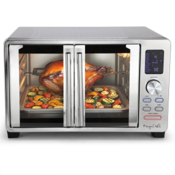 Picture of MegaChef MCOV-4500 26.4 qt. Digital Electric French Door Multi-Function Stainless Steel Counter Top Oven with Rotisserie Set