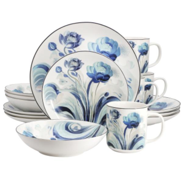 Picture of Elama ELM-PEONY-GARDEN Peony Garden Floral Design Round Porcelain Dinnerware Set in Blue - 16 Piece
