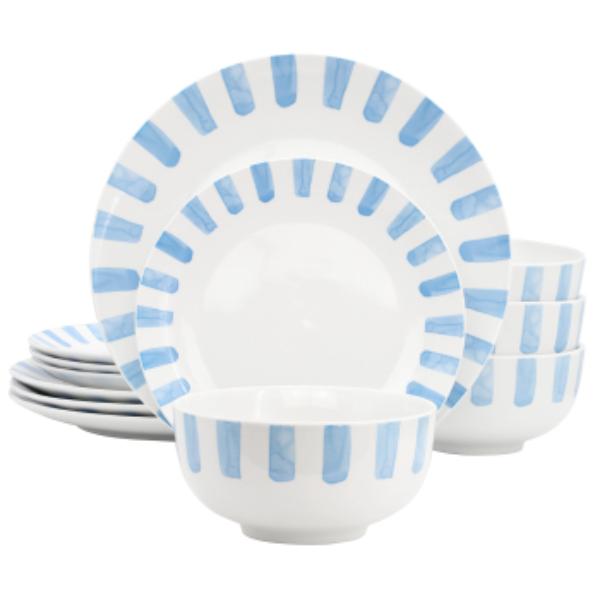 148478.12 Pacific Waves Round Ceramic Dinnerware Set in Blue - 12 Piece