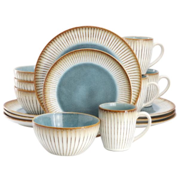 Picture of Elama ELM-LOUANN Louann Sto are Dinnerware Set in Blue & Beige - 16 Piece