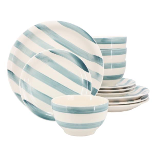 Picture of Gibson Home 148490.12 Kenwood Shores Sto are Dinnerware Set in Blue Stripe - 12 Piece