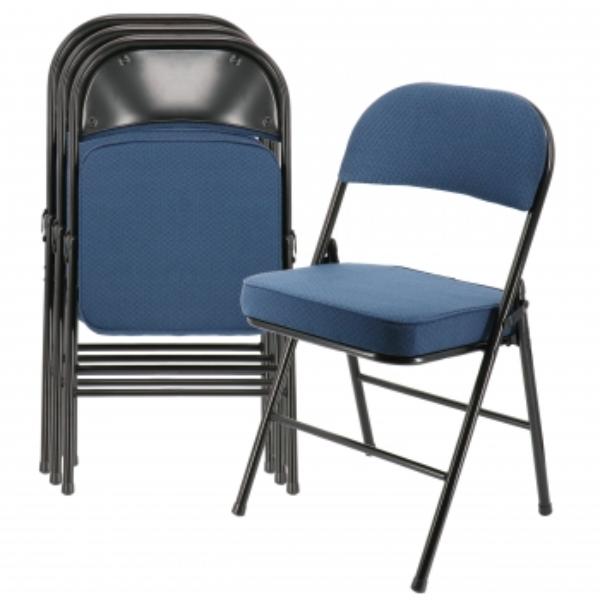 Metal Folding Chair Set - Dark Blue - 4 Piece - Padded Comfort