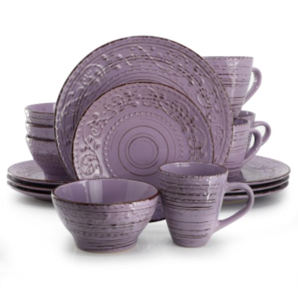 Picture of Elama ELM-MALIBU-MICA Malibu Mica Sto are Dinnerware Set in Purple - 16 Piece