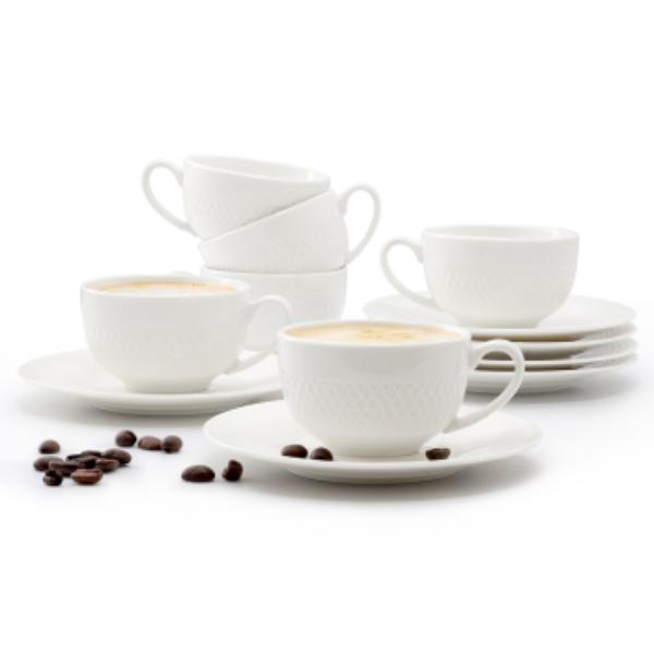 Picture of Elama ELM-LUNA-3ESPRESSO Luna 3 oz Porcelain Espresso Cup Set in White with Saucers - 12 Piece