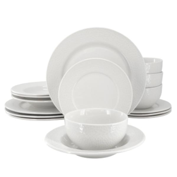 Picture of Elama ELM-SOYER16 Soyer Textured Design Double Bowl Porcelain Dinnerware Set in White - 16 Piece