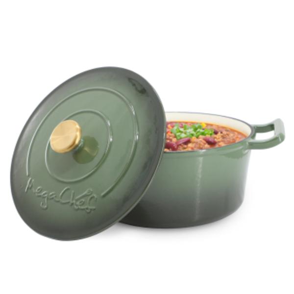 Picture of MegaChef MG-CR26Q-G 5.3 qt. Round Enameled Cast Iron Casserole with Self Basting Lid in Gradient Thyme Green