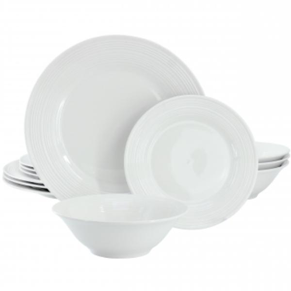 Picture of Gibson Home 122760.12R Everyday Embossed Round Ceramic Dinnerware Set in White - 12 Piece