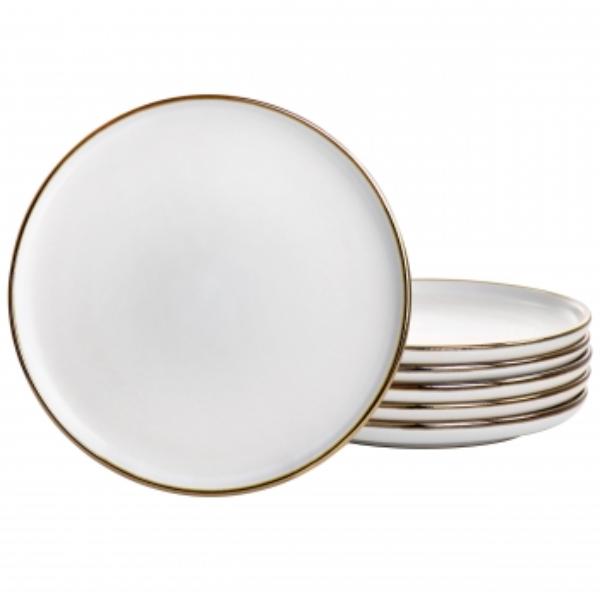 Picture of Elama ELM-ARTHUR6S Arthur Sto are Salad Plate Set in Matte White with Gold Rim - 6 Piece