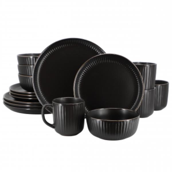 Picture of Elama ELM-LEO-BK Leo Sto are Dinnerware Set in Black - 16 Piece