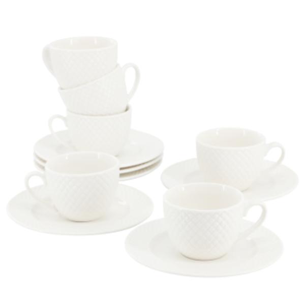 Picture of Elama ELM-SOL-3ESPRESSO Sol 3 oz Porcelain Espresso Cup with Saucer Set in White - 12 Piece