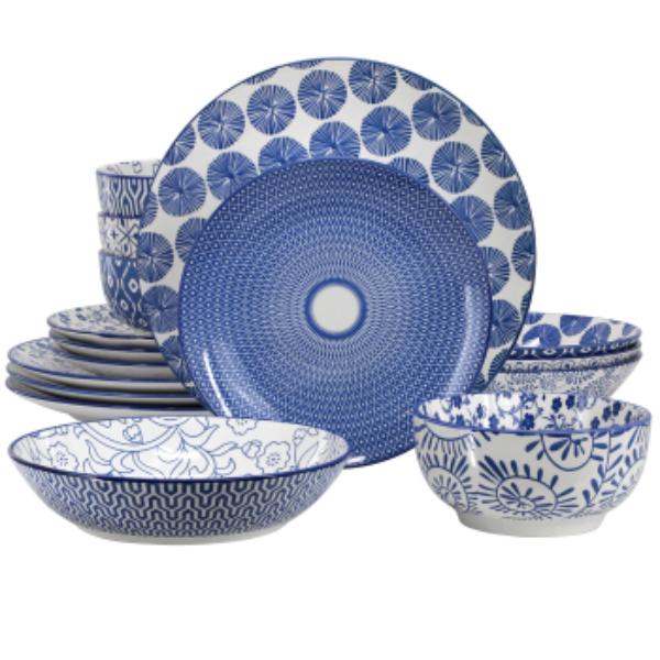Picture of Elama ELM-AURORA16 Aurora Assorted Porcelain Double Bowl Dinnerware Set in Blue - 16 Piece