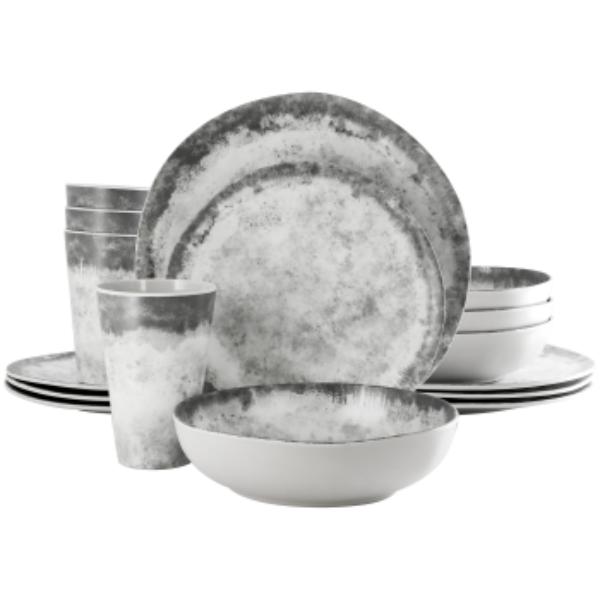 Picture of Gibson Elite 99900.16R Organic Decal Melamine Dinnerware Set in Gray - 16 Piece