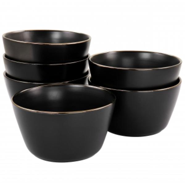 Picture of Elama ELM-PAUL6B Paul Sto are Bowl Set in Matte Black with Gold Rim - 6 Piece