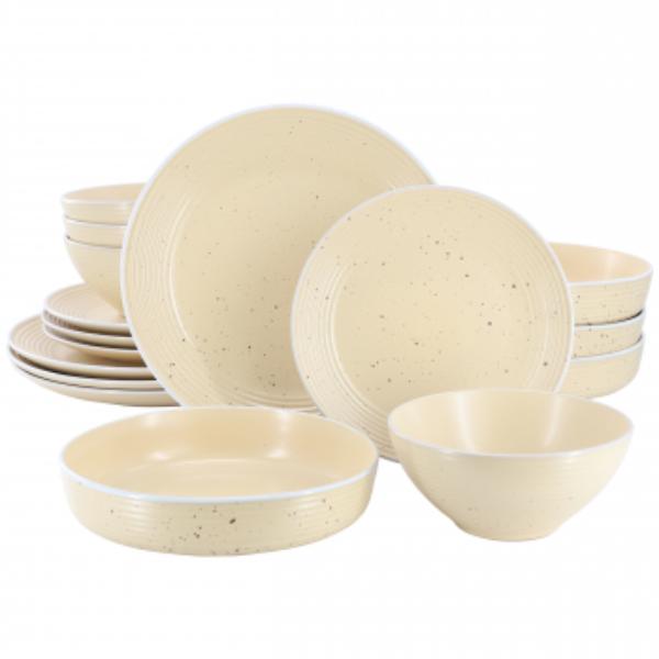 Picture of Elama ELM-EMILIA-CYL Emilia Double Bowl Sto are Dinnerware Set in Cream Yellow - 16 Piece