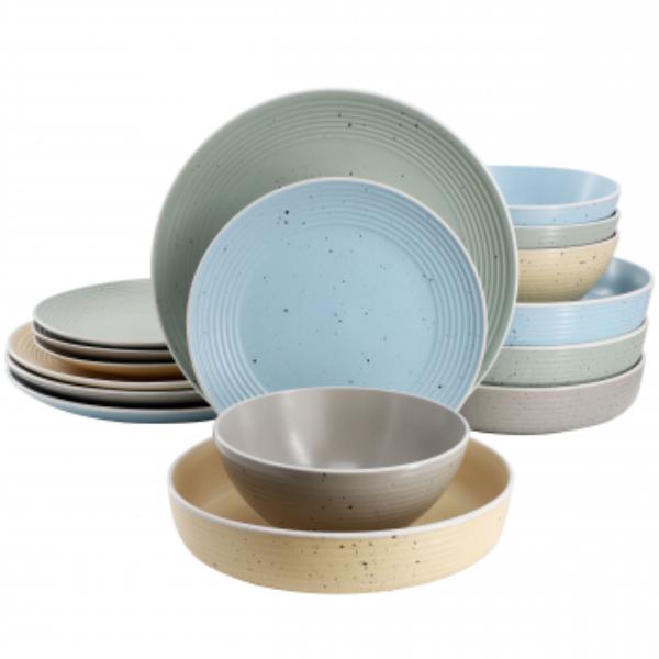 Picture of Elama ELM-EMILIA-AST Emilia Assorted Double Bowl Sto are Dinnerware Set in Speckled Multi-Color - 16 Piece